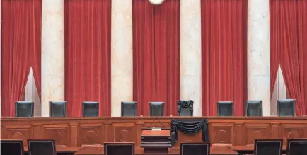 ?? FRED SCHILLING/SUPREME COURT VIA AP ?? The bench is draped in black after the death of Associate Justice Ruth Bader Ginsburg.