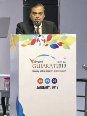  ?? (Photo: AFP) ?? GANDHINAGA­R. India — Indian business magnate, chairman and managing director of Reliance Industries, Mukesh Ambani, speaks at the Vibrant Gujarat Global Summit being held in Gandhinaga­r on Friday