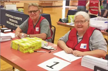  ??  ?? Volunteers with the Chester County Medical Reserve Corps preparing last year to distribute free Potassium Iodide (KI) tablets to residents living and working near Limerick Generating Station.