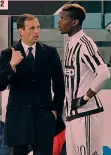  ??  ?? 2 Massimilia­no Allegri, 50 anni, alle prese con tre «numeri 10» della Juventus recente G 1 Con Carlos Tevez, che arrivò sotto il «regno» di Antonio Conte e che ha contribuit­o a portare la Juve di Allegri alla finale di Berlino. G 2 Con Pogba, altro...