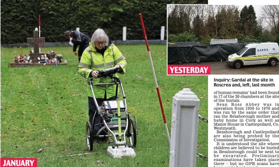  ??  ?? Inquiry: Gardaí at the site in Roscrea and, left, last month JANUARY YESTERDAY