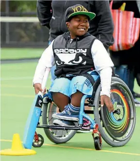  ??  ?? Phillip Collins-Sraha playing cricket at the 2015 Saint Kentigern Halberg Junior Disability Sports Day.