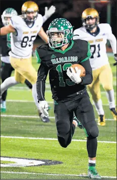  ??  ?? Valparaiso wide receiver Antonio Osorio slips past the Fort Wayne Bishop Dwenger defense and runs downfield.