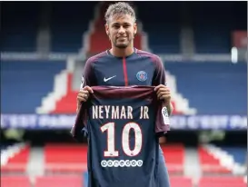  ?? PICTURE: REUTERS ?? Neymar with his Paris Saint-Germain jersey.