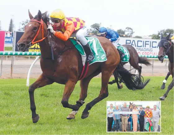  ?? Picture: RICHARD GOSLING ?? Jockey Jordan Grob rides Million to victory at Aquis Park on Saturday. Next up for connection­s (inset) could be the Gold Coast Guineas.