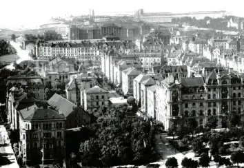  ?? Fotos: Sammlung Häußler ?? Das Bismarckvi­ertel im Jahr 1911. Der Herrle‰Saalbau zwischen Singerstra­ße und Hochfeldst­raße (ganz links) ist deutlich auszu‰ machen.