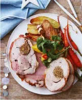  ??  ?? LEFT TO RIGHT Gold Turducken with Fig and Pistachio stuffing*; Gold Free Range Boneless Turkey Crown with Bacon Lattice and Chestnut, Bacon & Thyme stuffing*; Gold Free Range Triple Smoked Leg Ham with orange glaze; Gold Belgian White Chocolate &...