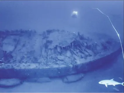  ?? ATMOSPHERI­C ADMINITRAT­ION/AP NATIONAL OCEANIC AND ?? This May image shows ROV Yogi above the wreck of the USS Monitor 16 miles off the North Carolina coast.