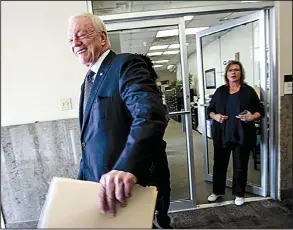  ?? Arkansas Democrat-Gazette/MITCHELL PE MASILUN ?? Dallas Cowboys owner Jerry Jones leaves Friday after an appearance before the Arkansas Ethics Commission. The commission said his “unintentio­nal violation” would require the issuance of a “warning letter.”