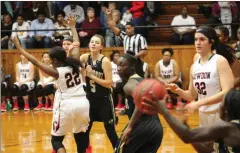  ?? Kevin Myrick / SJ ?? The Rockmart Lady Jackets offense found themselves tangled up with Bowdon’s defense early in the game, and let a first quarter lead slip away into a 20 point deficit during their Dec. 1 matchup.