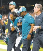  ?? BUTCH DILL/AP ?? Eagles free safety Avonte Maddox, seen here after being injured in the Nov. 18 game against the Saints, will miss Monday’s game against Washington.