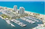  ?? CITY OF FORT LAUDERDALE/COURTESY ?? ALTERNATIV­E BAHIA MAR PROPOSAL: Two 299-foot, 29-story towers including 576 condominiu­ms; approved by commission in May but withdrawn by developer in June after boat-show lease dispute.