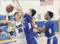  ?? Hans Pennink / Special to the Times Union ?? Saratoga’s Nate Chudy puts up a shot against La Salle Institute on Saturday. Chudy finished with 18 points and 11 rebounds.