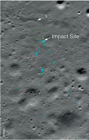  ??  ?? Left:
The crash site of the Vikram lander, part of the Chandrayaa­n-2 mission, has been identified by the Lunar Reconaissa­nce Orbiter