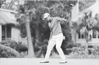  ?? JARED C. TILTON GETTY IMAGES ?? Satoshi Kodaira of Japan reacts after making his birdie putt on the third playoff hole on Sunday.