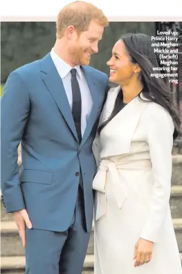  ??  ?? Loved up: Prince Harry and Meghan Markle and (far left) Meghan wearing her engagement
ring