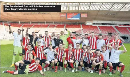  ??  ?? The Sunderland Football Scholars celebrate their trophy double success