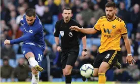  ??  ?? Chelsea’s Eden Hazard struck from outside the area deep in injury time to earn a 1-1 draw at Stamford Bridge. Photograph: Darren Walsh/Chelsea FC via Getty Images