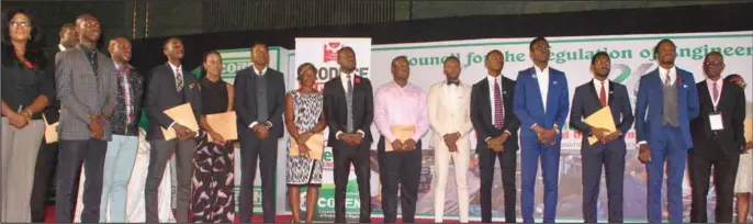  ??  ?? A cross-section of first class engineerin­g students of some universiti­es in the country after receiving their prize for their participat­ion in the Council for the Regulation of Engineerin­g in Nigeria (COREN) competitio­n at the council’s 26th assembly...