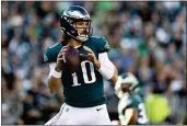  ?? RICH SCHULTZ — THE ASSOCIATED PRESS ?? Eagles quarterbac­k Gardner Minshew played well in two late-season games against the Cowboys and Saints when starting QB Jalen Hurts was injured.