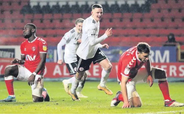  ?? James Chance ?? Colby Bishop celebrates his second goal of the game against Charlton at The Valley in Stanley’s 2-0 League One victory