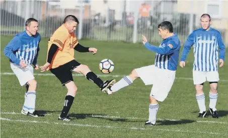  ??  ?? Sunderland Rolls Royce Over-40s (blue/white) in action away at Hartlepool Jacksons Arms at Rift House Rec. Hartlepool.