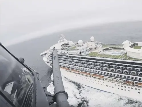  ?? PICTURE: AP ?? 0 A helicopter flies over the Grand Princess cruise ship which is quarantine­d off the coast of California