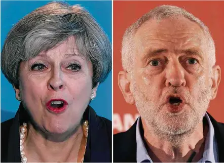  ?? AFP ?? Montagem mostra Theresa May, premiê britânica e líder conservado­ra, e Jeremy Corbyn, líder do Partido Trabalhist­a