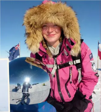  ??  ?? At just 16, Jade Hameister, our 2016 Young Adventurer of the Year, has already been on the ‘adventure of a lifetime’ several times: to the South Pole (above), the North Pole (above left) and Greenland. The North Pole photo shows Jade with her...