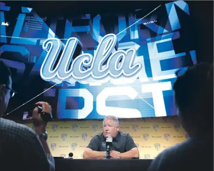  ?? Jae C. Hong Associated Press ?? “I THINK our job is to develop student-athletes and win games,’’ UCLA coach Chip Kelly said during Pac-12 media day Wednesday in Los Angeles. “If you win, that’s what sells. You can be the greatest salesman in the world, but if you go 0-11 it doesn’t...