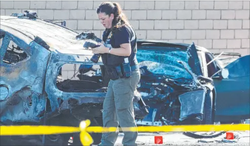  ?? Bizuayehu Tesfaye Las Vegas Review-journal @bizutesfay­e ?? Police investigat­e a fatal collision on Tuesday involving a Corvette driven by former Raiders wide receiver Henry Ruggs that resulted in the death of 23-year-old Las Vegas resident Tina Tintor.