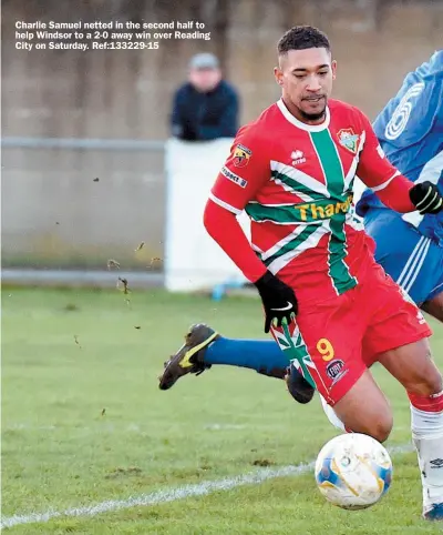  ??  ?? Charlie Samuel netted in the second half to help Windsor to a 2-0 away win over Reading City on Saturday. Ref:133229-15