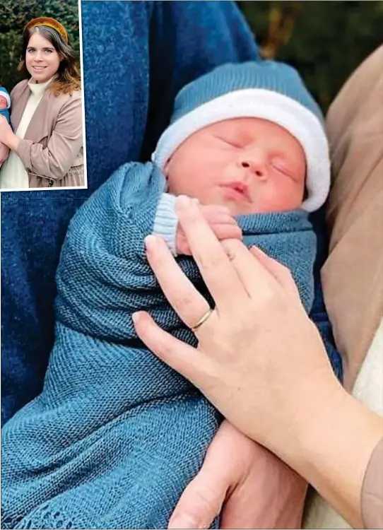  ??  ?? LITTLE BOY BLUE: Eugenie and Jack named August Philip Hawke Brooksbank in honour of the Duke of Edinburgh and other forefather­s on both sides