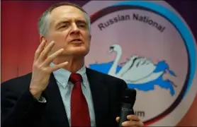  ??  ?? In this 2015 file photo, Jared Taylor speaks during the Internatio­nal Russian Conservati­ve Forum in St.Petersburg, Russia. AP PHOTO/DMITRY LOVETSKY