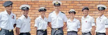  ?? ?? TS WOLTEMADE Sea Cadet first aiders Jody Everson, Jermaine Abrahams, Amy Leigh Adams, Ens Reuben-Lee Pillay, Gracia Pillay, Dorian Sissing and Jared Lee Bomester.