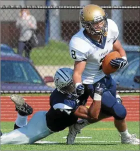  ?? For Montgomery Media / TOM KELLY IV ?? La Salle’s Sean Coleman is taken down by Malvern Prep’s Eric Purnell during last Saturday’s non-league action.