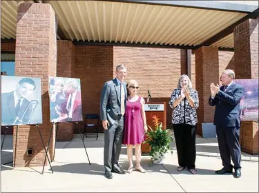  ??  ?? At the Sept. 10 building dedication of MSU’s Kent Sills Band Hall, Dr. Allen Sills, left, and his mother, Nora, the son and wife of the facility’s namesake, cut a ribbon signifying the importance of the event with MSU Band Director Elva Kay Lance and MSU President Mark E. Keenum. The late Kent Sills served as the band’s director from 1983-1999. (Photo by Megan Bean, MSU)