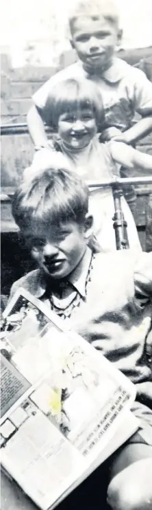  ??  ?? > Summer 1939. From top, Alan Phillips, five, with his cousin Joyce Cox, four, and her brother Dennis Cox, seven