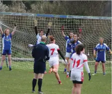  ??  ?? Coolera/Strandhill’s Laura-Ann Laffey shoots for goal during their league game against St Farnan’s over the weekend.