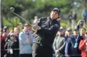  ??  ?? Phil Mickelson follows his drive from the fourth tee during the final round of the AT&amp;T Pebble Beach Pro-Am on Sunday.