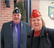  ?? PAUL POST — PPOST@DIGITALFIR­STMEDIA.COM ?? American Legion National Commander Denise Rohan, right, is welcomed to Saratoga County by 4th District Commander Robert St. John of Rouses Point. About 300 people attended a dinner in Rohan’s honor at the Holiday Inn in Saratoga Springs on Thursday.