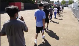  ?? MARCIO JOSE SANCHEZ — THE ASSOCIATED PRESS FILE ?? Children walk together after a game of soccer at an emergency shelter for migrant children in Pomona.