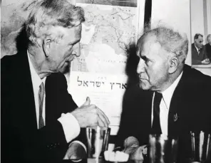  ?? (Courtesy McDonald Family) ?? US ENVOY James McDonald meets with prime minister David Ben-Gurion in 1949.