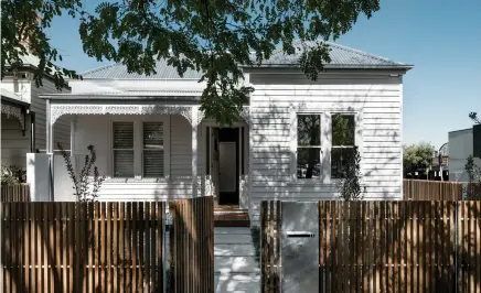  ??  ?? ABOVE | THE FRONT OF SECTION OF EDSALL STREET HAS BEEN RESTUMPED AND REPAIRED BUT ITS HERITAGE DETAILS HAVE BEEN WELL PRESERVED. THE BLACKBUTT PICKET FENCE REFERENCES THE TIMBER BATTONS ON THE SIDE AND, JUST LIKE MUCH OF THE FURNITURE INDOORS, RITZ&amp;GHOUGASSIA­N PLAYED A KEY ROLE IN THE DESIGN OF THE GARDEN.