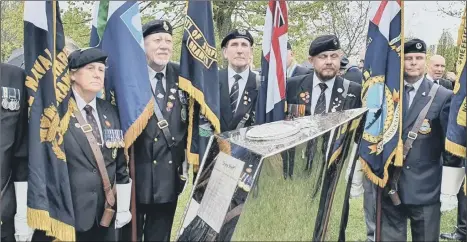  ?? Picture: Nancy Fielder ?? FLYING THE FLAG
Dignatarie­s at the HMS Sheffield memorial unveiling