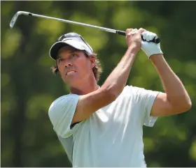  ?? AP FILE PHOTO ?? Stephen Ames tees off during the Mitsubishi Electric Classic in 2017. Ames, of Calgary, is tied for the lead at the Senior British Open.