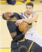  ?? BEN MARGOT/ASSOCIATED PRESS ?? Cleveland’s LeBron James, left, is fouled by Golden State’ Klay Thompson during Game 2 of the NBA Finals.