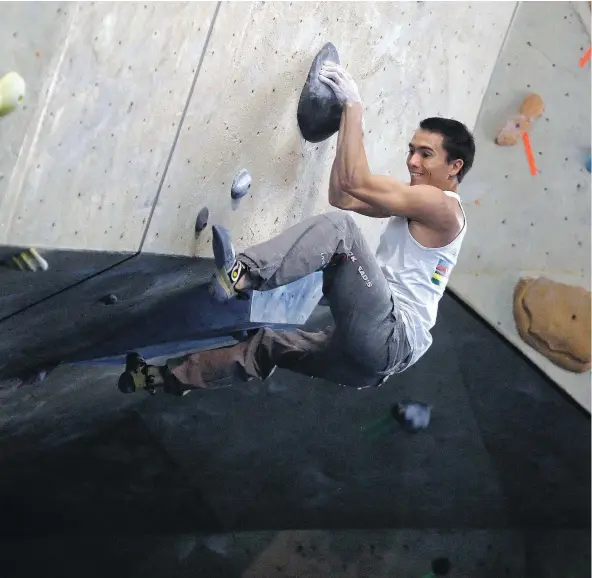  ?? — DAVID KAWAI/POSTMEDIA NEWS FILES ?? Sean McColl’s ‘dynamic’ talent has helped make him one of the best climbers in the world, earning him an all-around world title last year. He figures to be a bona fide medal hope for Canada in 2020 when climbing makes its Olympic debut.