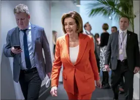  ?? J. SCOTT APPLEWHITE — THE ASSOCIATED PRESS ?? Speaker of the House Nancy Pelosi, D-Calif., arrives for a meeting Feb. 26 with fellow Democrats on Capitol Hill in Washington.