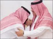  ?? AL-EKHBARIYA VIA AP ?? In this June 21 photo released by Al-Ekhbariya, Mohammed bin Salman, newly appointed as crown prince, left, kisses the hand of Prince Mohammed bin Nayef at royal palace in Mecca, Saudi Arabia.
